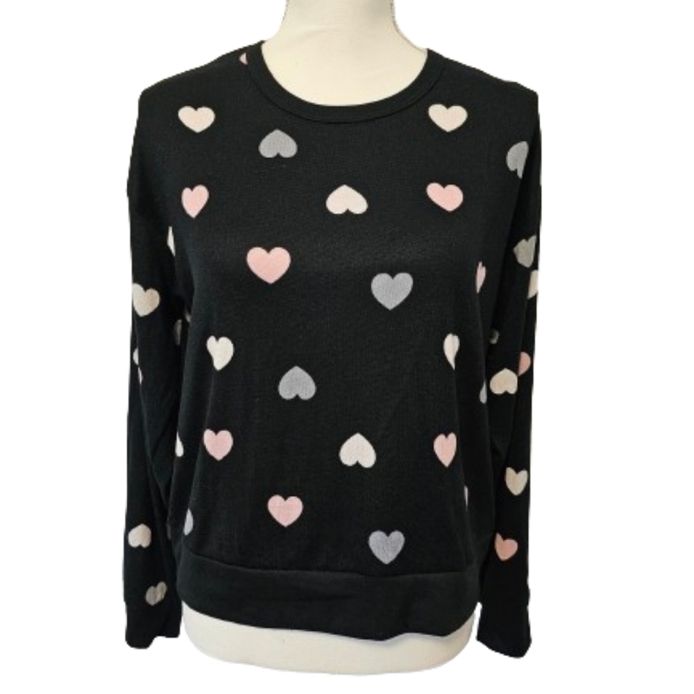 Rachel Roy Black w/ Pink, Grey Hearts Sweater Women's Size Small NWOT